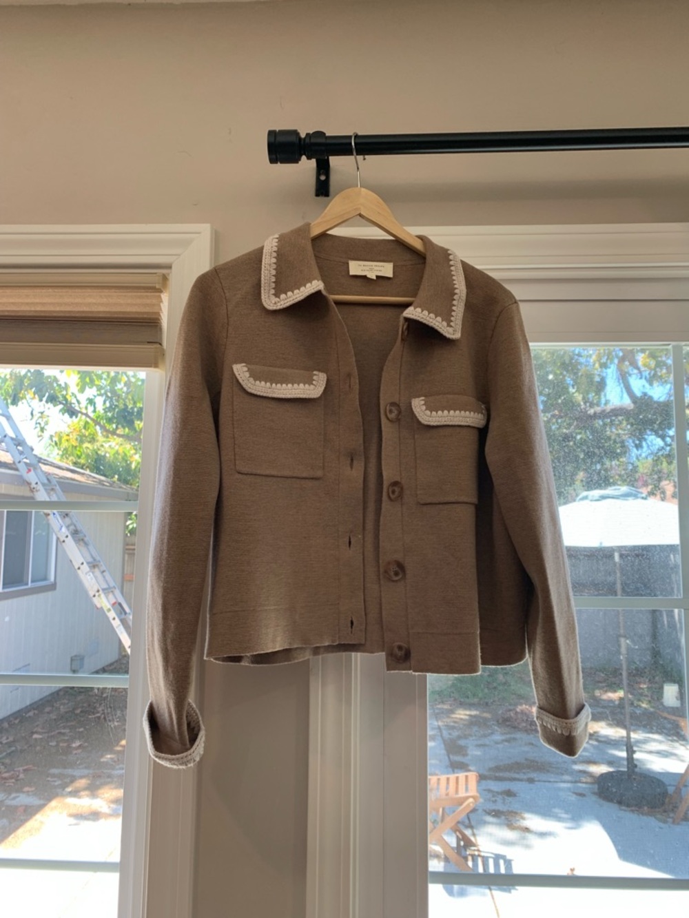 Sezane Betty Cardigan Mottled Camel Vanilla Crochet - Picture 4 of 5